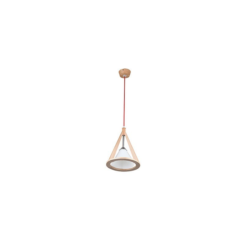 Lampadario a sospensione in legno/bambù con paralume in vetro bianco