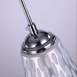 Lampada a sospensione semplice in metallo argentato con paralume in vetro bianco, 3 luci