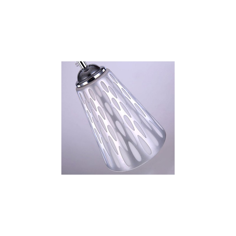 Lampada a sospensione semplice in metallo argentato con paralume in vetro bianco, 3 luci