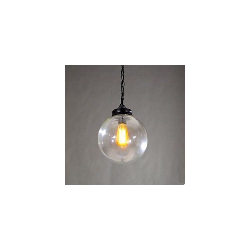 Lampadario a sospensione in vetro nero trasparente retrò con 3 lampadine, catena regolabile 120 cm