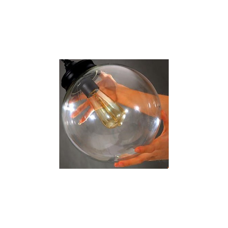 Lampadario a sospensione in vetro nero trasparente retrò con 3 lampadine, catena regolabile 120 cm