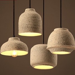 Lampadario a sospensione in ceramica color sabbia stile nordico, 3 lampadine