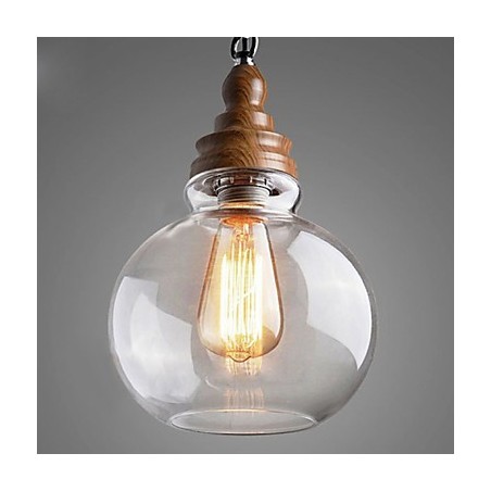 Lampada a sospensione vintage in legno con sfera di cristallo rotonda 19 cm