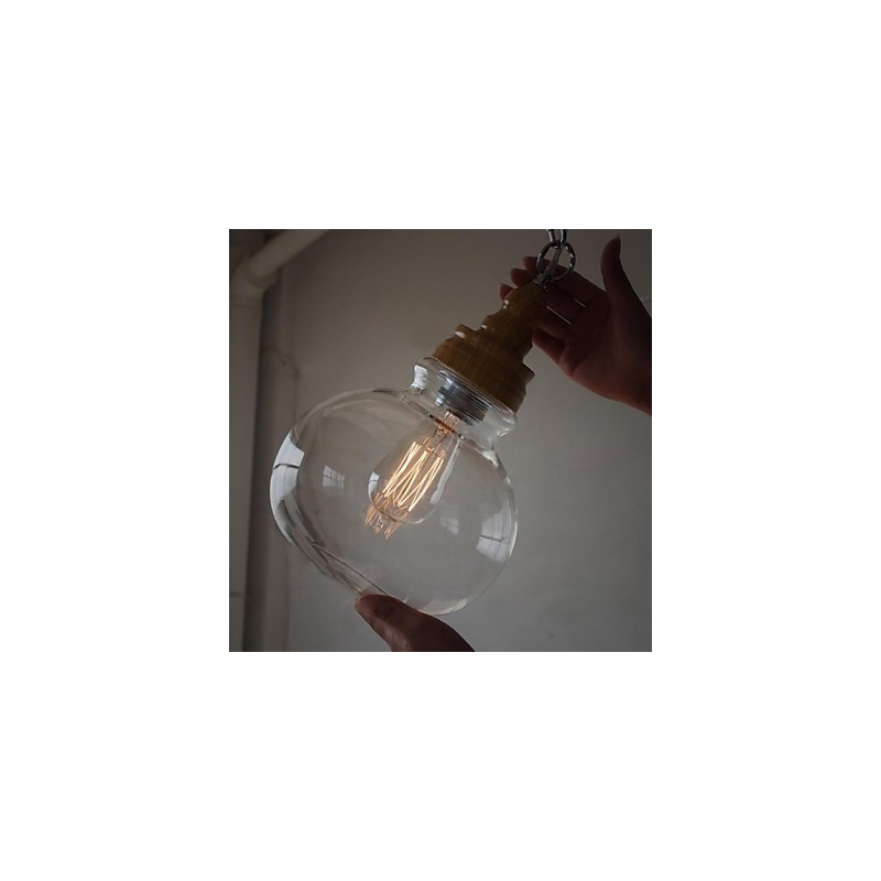 Lampada a sospensione vintage in legno con sfera di cristallo rotonda 19 cm