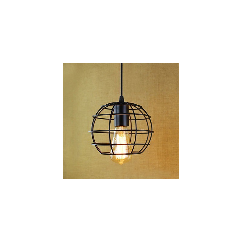 Lampada a sospensione vintage retrò country in metallo nero, E26/E27, catena regolabile 100 cm