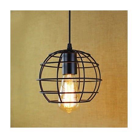 Lampada a sospensione vintage retrò country in metallo nero, E26/E27, catena regolabile 100 cm