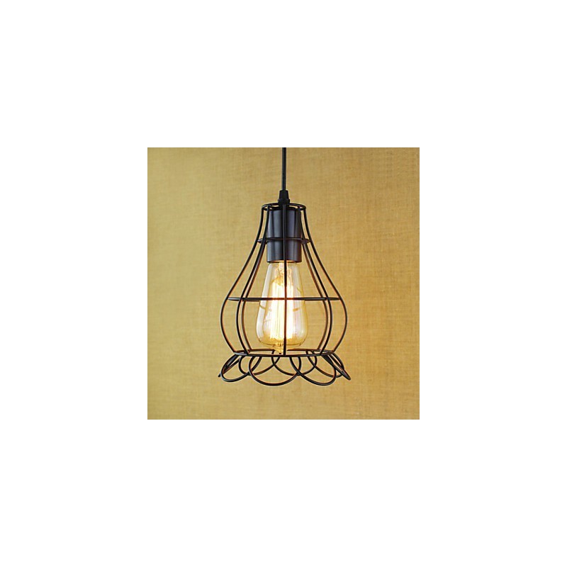 Lampada a sospensione vintage retrò country in metallo nero, mini, E26/E27