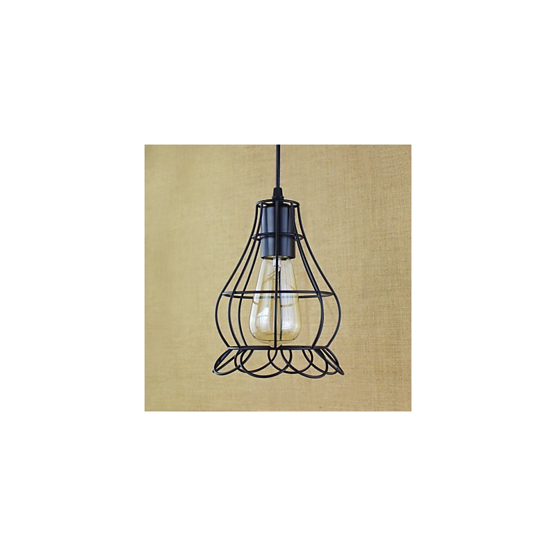 Lampada a sospensione vintage retrò country in metallo nero, mini, E26/E27