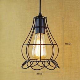 Lampada a sospensione vintage retrò country in metallo nero, mini, E26/E27