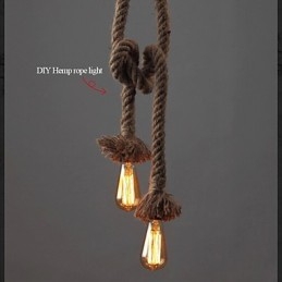 Lampada a sospensione in corda di canapa 100 cm con 1 lampadina E26/E27