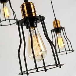 Lampadario industriale rustico nero in metallo a 6 luci, catena regolabile 200 cm