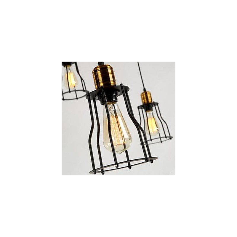 Lampadario industriale rustico nero in metallo a 6 luci, catena regolabile 200 cm