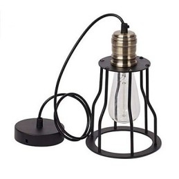 Lampada a sospensione industriale vintage in ferro battuto, gabbia, 3 luci E26/E27