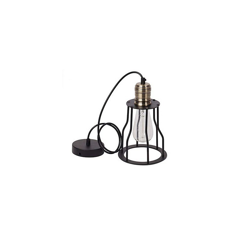 Lampada a sospensione industriale vintage in ferro battuto, gabbia, 3 luci E26/E27