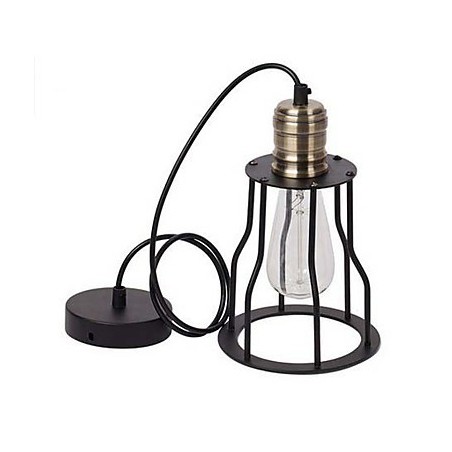 Lampada a sospensione industriale vintage in ferro battuto, gabbia, 3 luci E26/E27