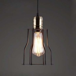 Lampada a sospensione industriale vintage in ferro battuto, gabbia, 3 luci E26/E27
