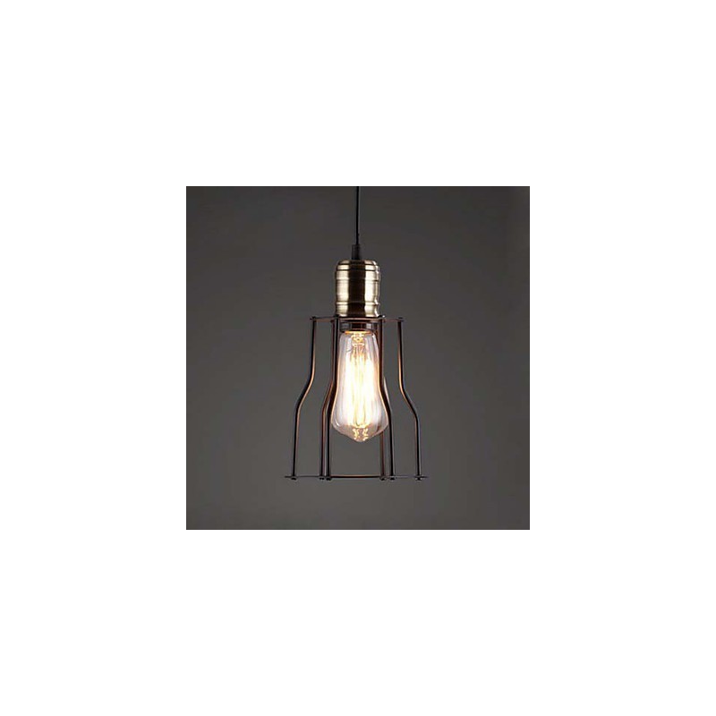 Lampada a sospensione industriale vintage in ferro battuto, gabbia, 3 luci E26/E27