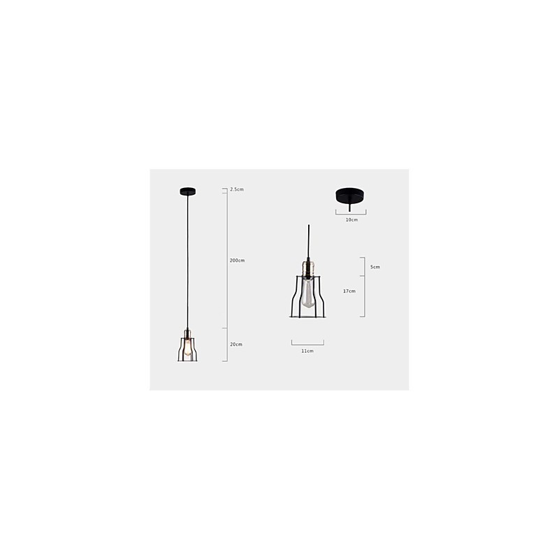 Lampada a sospensione industriale vintage in ferro battuto, gabbia, 3 luci E26/E27