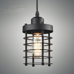 Lampada a sospensione vintage retrò country in metallo nero E26/E27, catena 100 cm