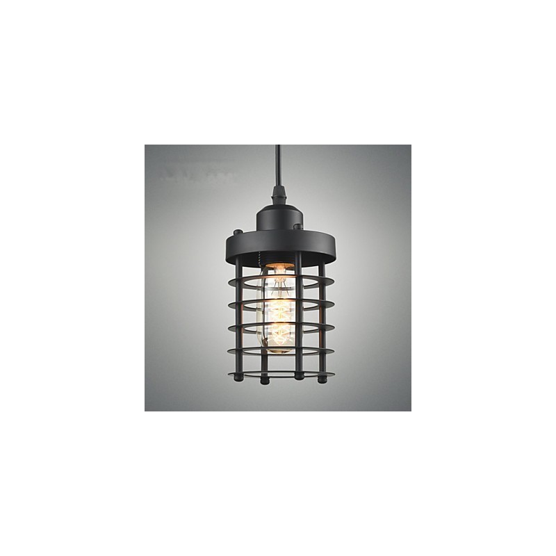 Lampada a sospensione vintage retrò country in metallo nero E26/E27, catena 100 cm