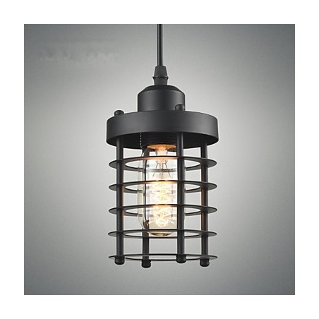 Lampada a sospensione vintage retrò country in metallo nero E26/E27, catena 100 cm