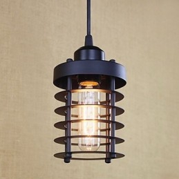 Lampada a sospensione vintage retrò country in metallo nero E26/E27, catena 100 cm
