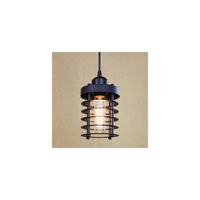 Lampada a sospensione vintage retrò country in metallo nero E26/E27, catena 100 cm