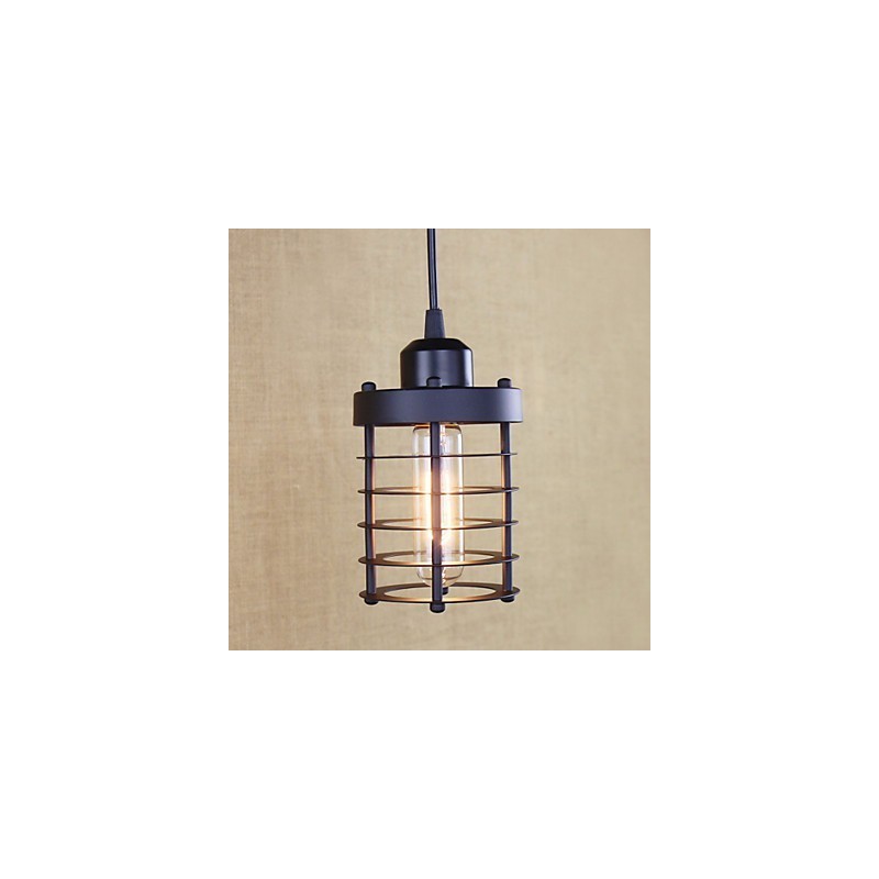 Lampada a sospensione vintage retrò country in metallo nero E26/E27, catena 100 cm