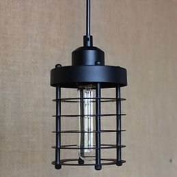 Lampada a sospensione vintage retrò country in metallo nero E26/E27, catena 100 cm