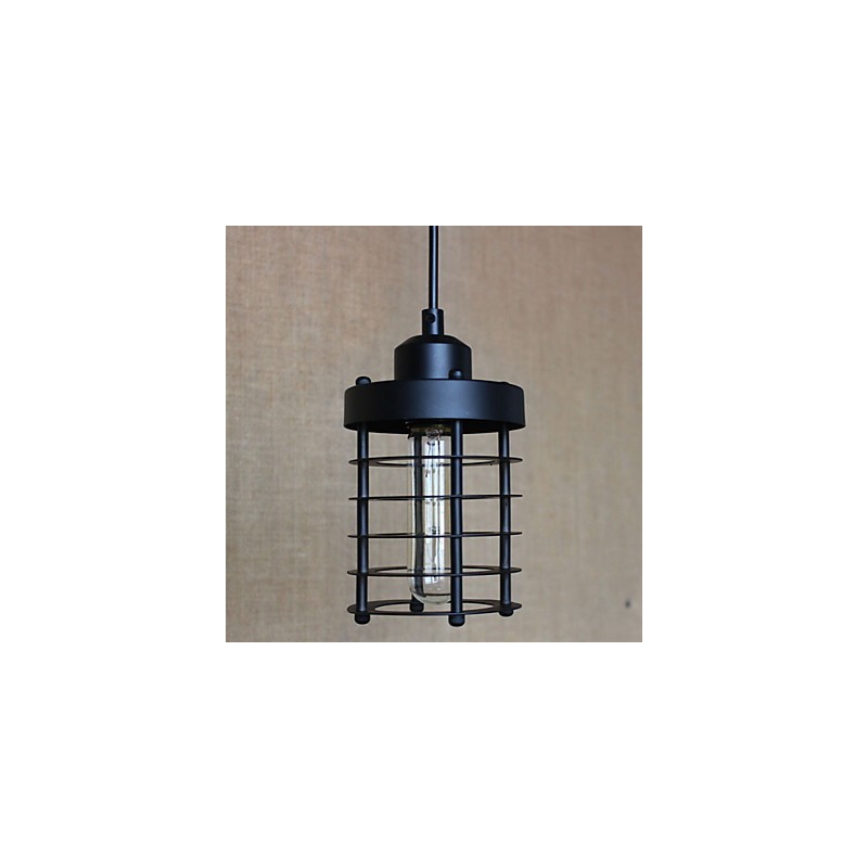 Lampada a sospensione vintage retrò country in metallo nero E26/E27, catena 100 cm