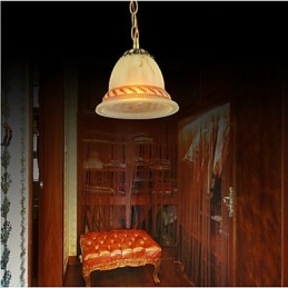 Lampada a sospensione mini retrò classica in bronzo con paralume in vetro bianco
