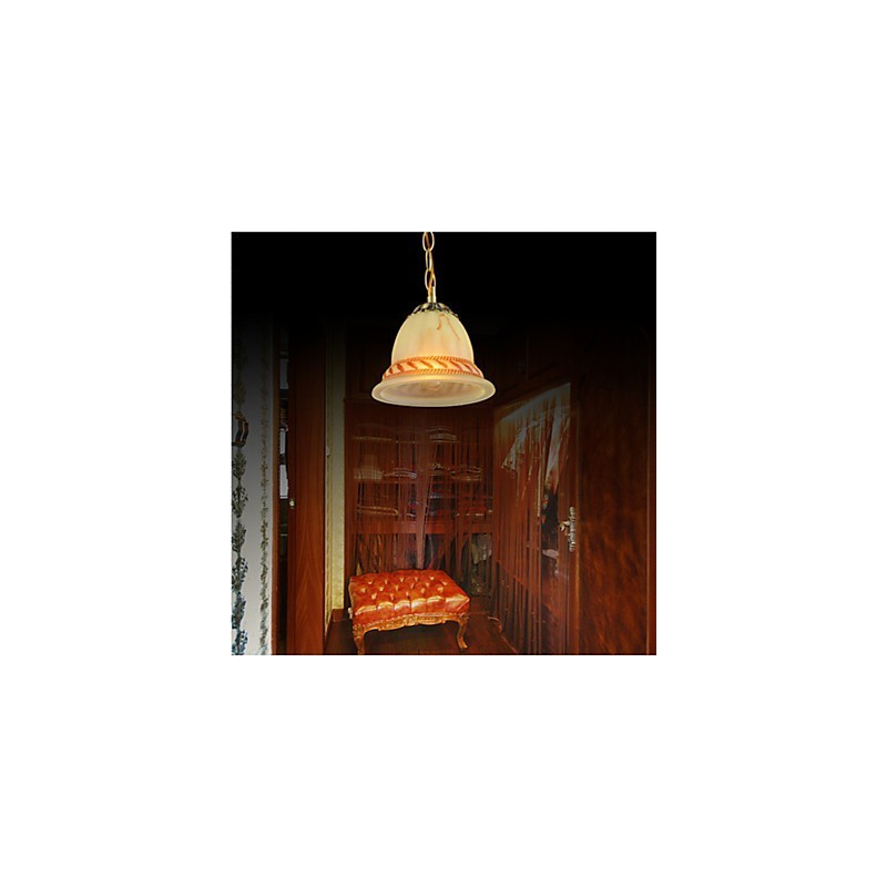 Lampada a sospensione mini retrò classica in bronzo con paralume in vetro bianco