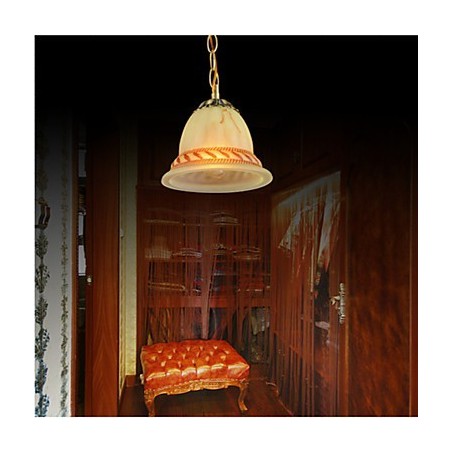 Lampada a sospensione mini retrò classica in bronzo con paralume in vetro bianco