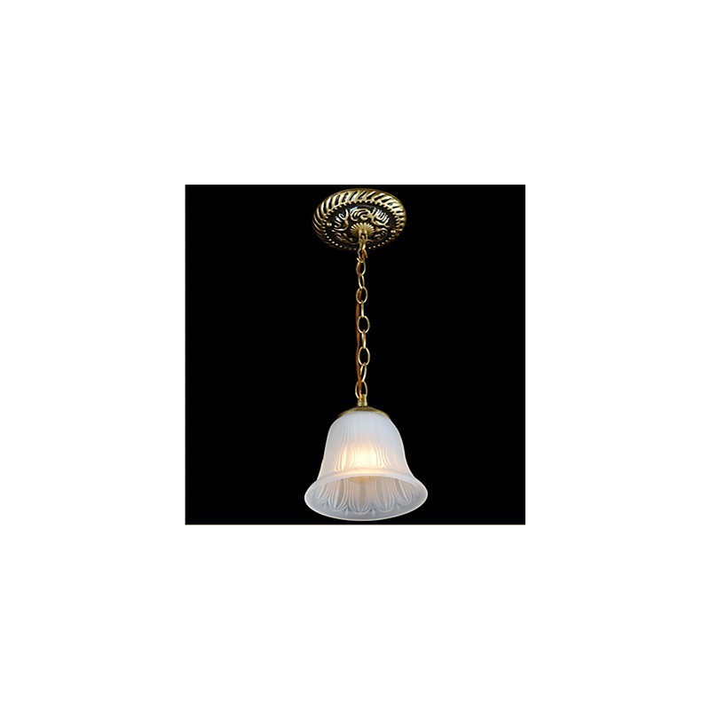 Lampada a sospensione classica retrò in bronzo con paralume in vetro bianco