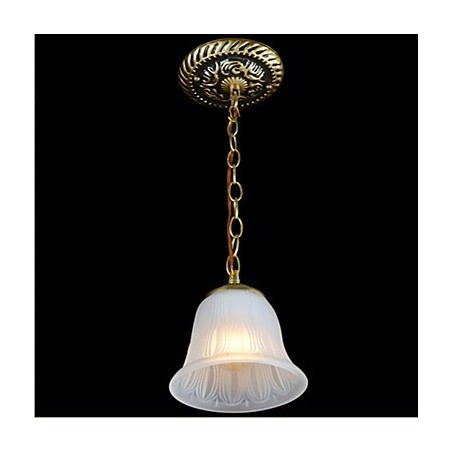 Lampada a sospensione classica retrò in bronzo con paralume in vetro bianco