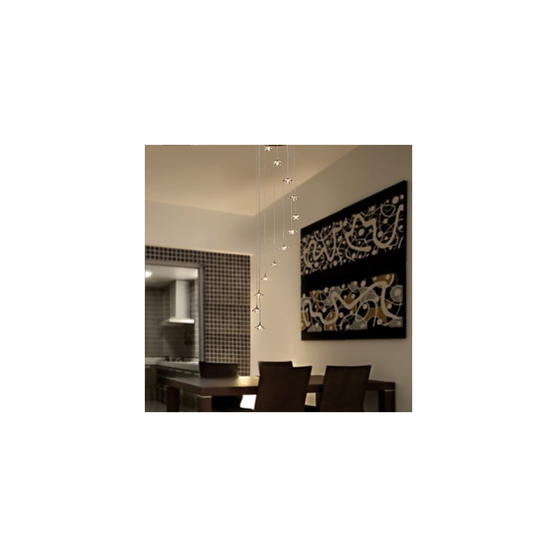 Lampada a sospensione in metallo cromato stile mini cristallo, 10 lampadine G4