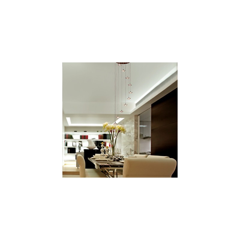 Lampada a sospensione in metallo cromato stile mini cristallo, 10 lampadine G4