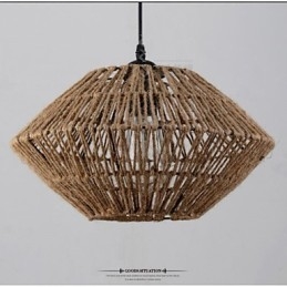 Lampada a sospensione vintage in corda e legno/bambù, 1 luce, regolabile 100 cm