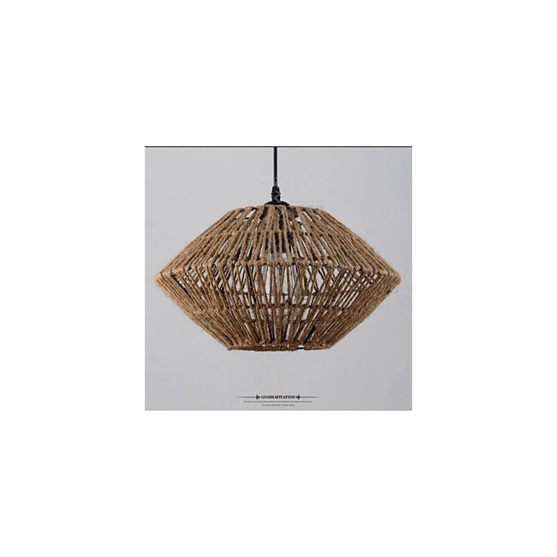 Lampada a sospensione vintage in corda e legno/bambù, 1 luce, regolabile 100 cm
