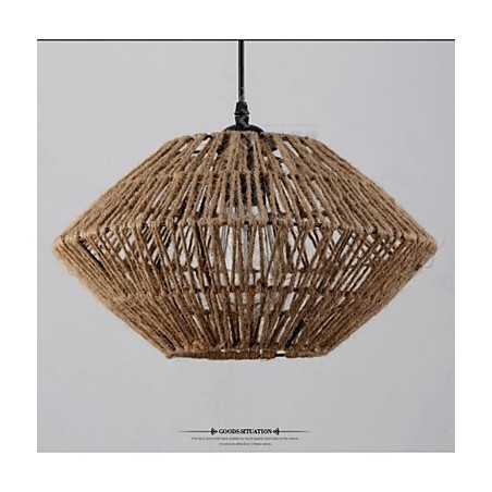 Lampada a sospensione vintage in corda e legno/bambù, 1 luce, regolabile 100 cm