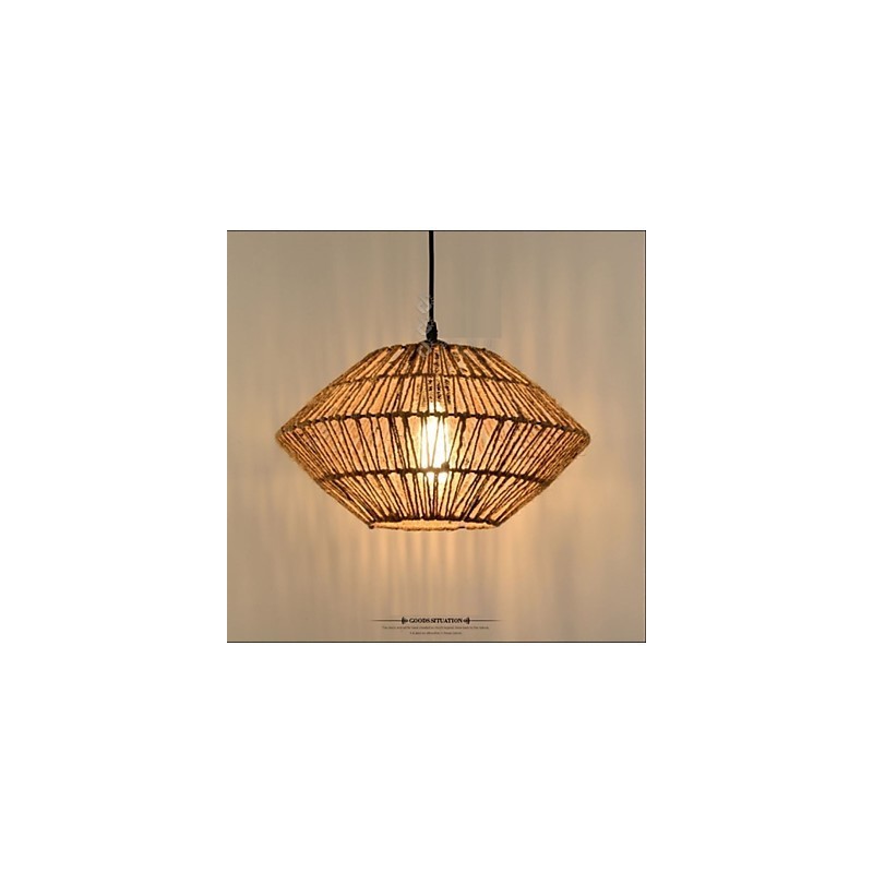 Lampada a sospensione vintage in corda e legno/bambù, 1 luce, regolabile 100 cm