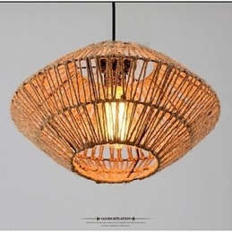 Lampada a sospensione vintage in corda e legno/bambù, 1 luce, regolabile 100 cm