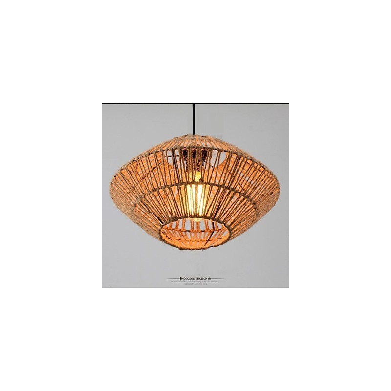 Lampada a sospensione vintage in corda e legno/bambù, 1 luce, regolabile 100 cm