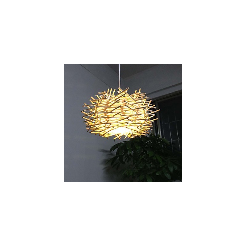 Lampada a sospensione contemporanea compatta 1 luce in legno intrecciato a mano