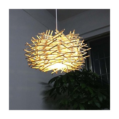 Lampada a sospensione contemporanea compatta 1 luce in legno intrecciato a mano