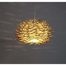 Lampada a sospensione contemporanea compatta 1 luce in legno intrecciato a mano
