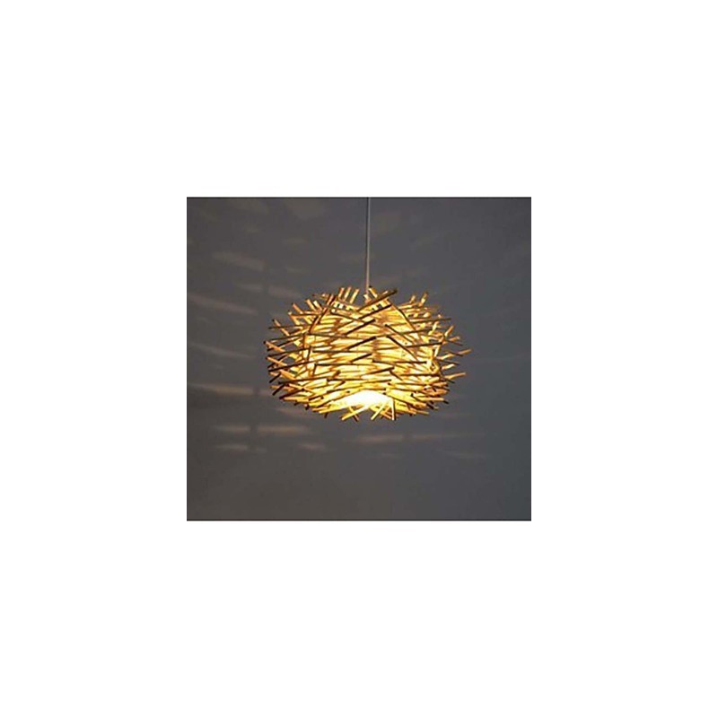Lampada a sospensione contemporanea compatta 1 luce in legno intrecciato a mano