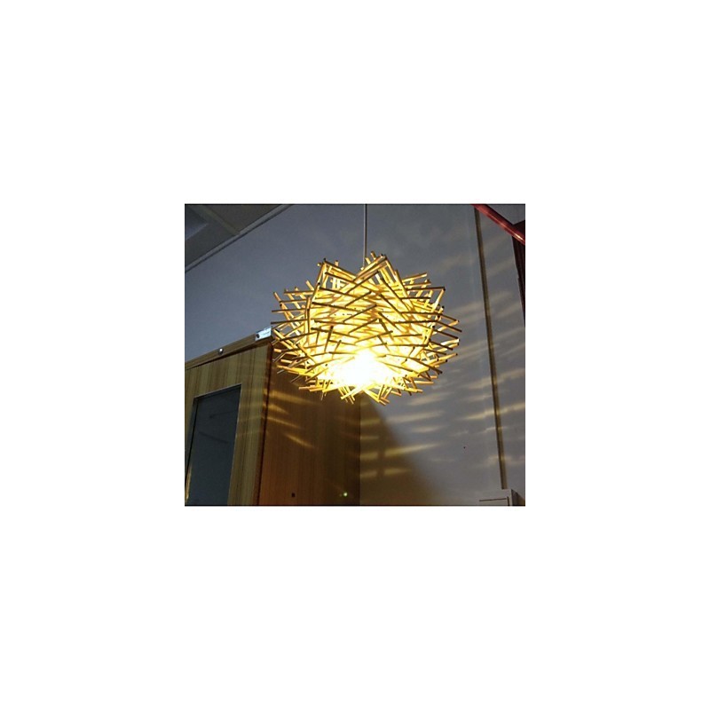 Lampada a sospensione contemporanea compatta 1 luce in legno intrecciato a mano