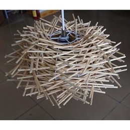Lampada a sospensione contemporanea compatta 1 luce in legno intrecciato a mano