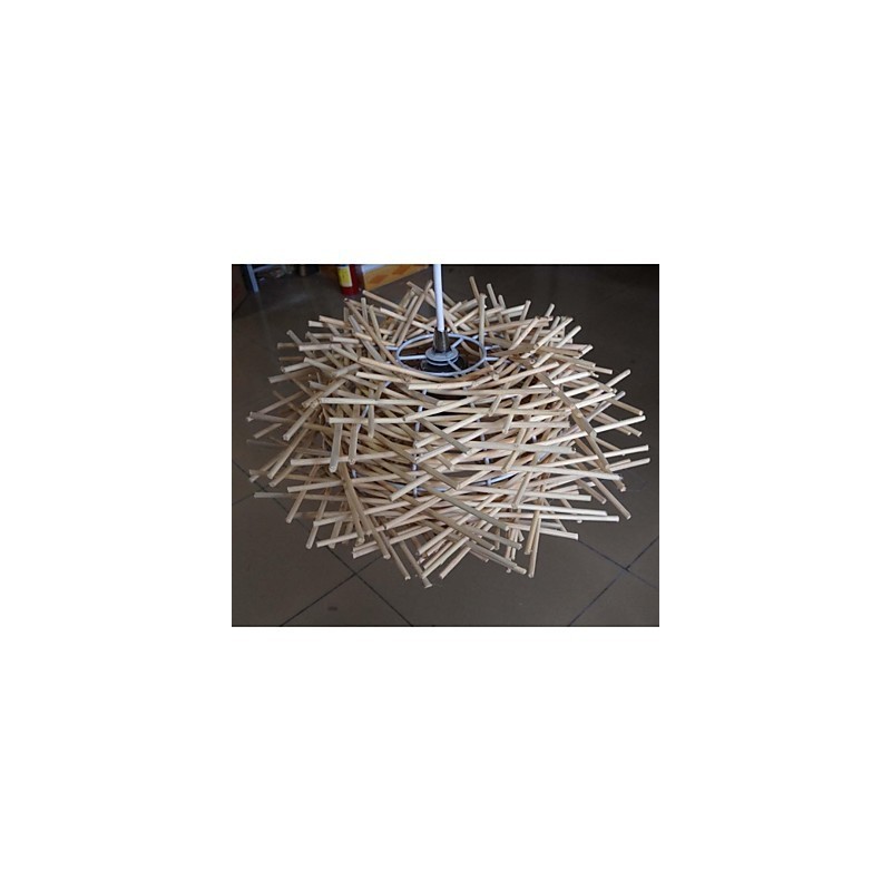 Lampada a sospensione contemporanea compatta 1 luce in legno intrecciato a mano